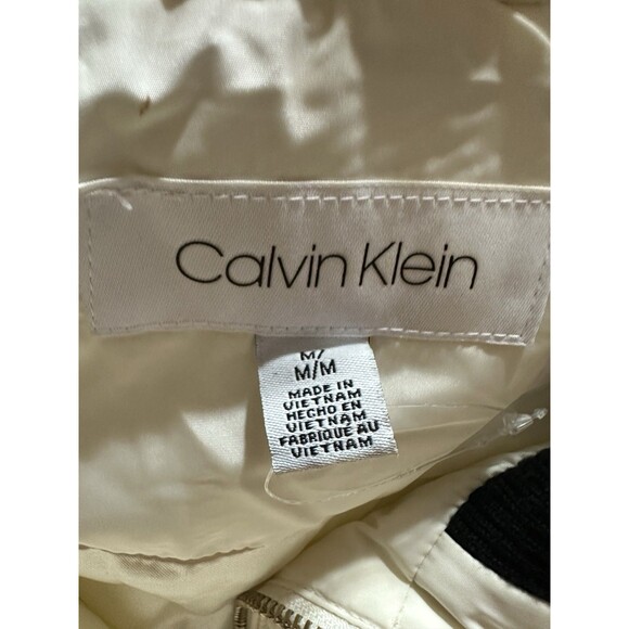 Calvin Klein Puffer Vest Ivory Zip Up Womens M Black Collar - Picture 7 of 12